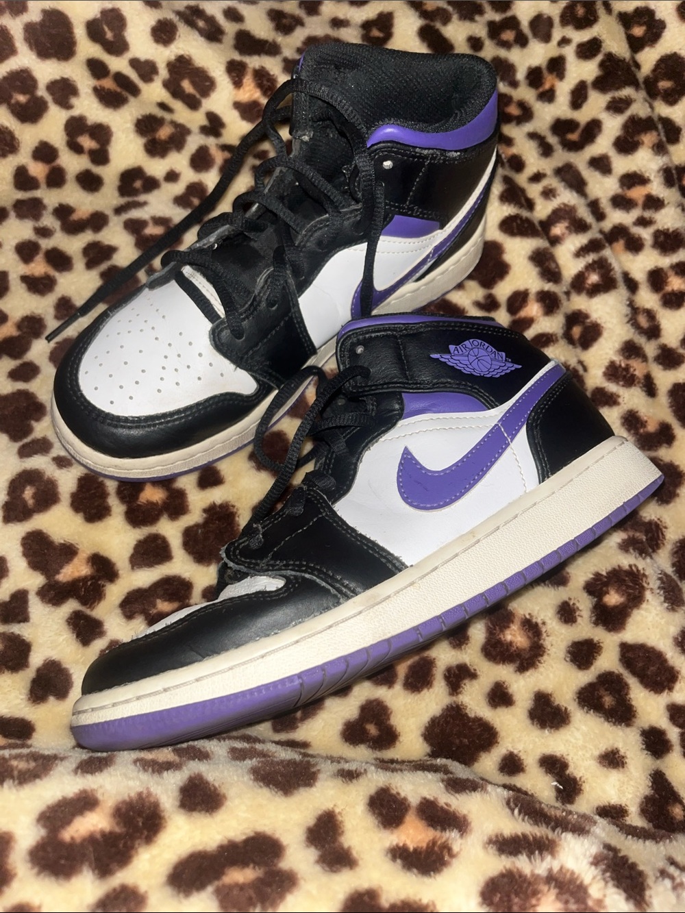 Nike Air Jordan 1 Mid - White, Black & Purple Accents